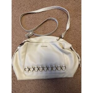 Rampage Women's Laced Ring Satchel Purse Handbag‎ Birch White Faux Leather Bag